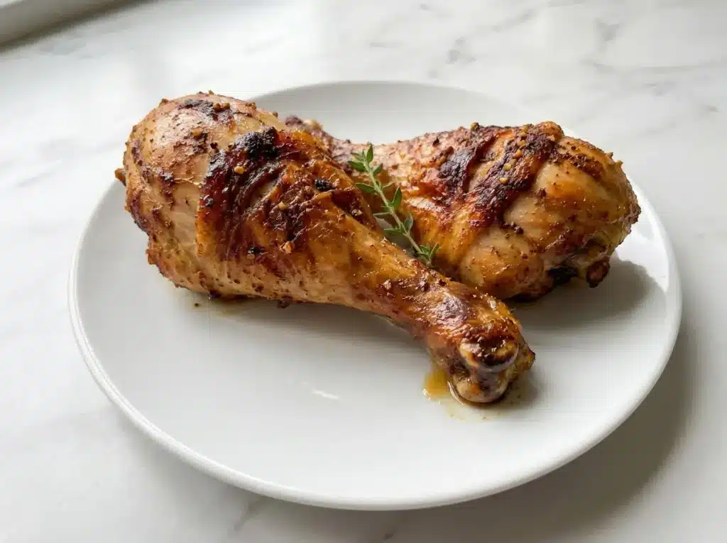 Easy Oven Baked Chicken Leg Recipe: Crispy Skin, Juicy Meat in 45 Minutes 3 Extreme close-up of crispy oven baked chicken leg recipe skin showing deep golden crackling texture and spice crust