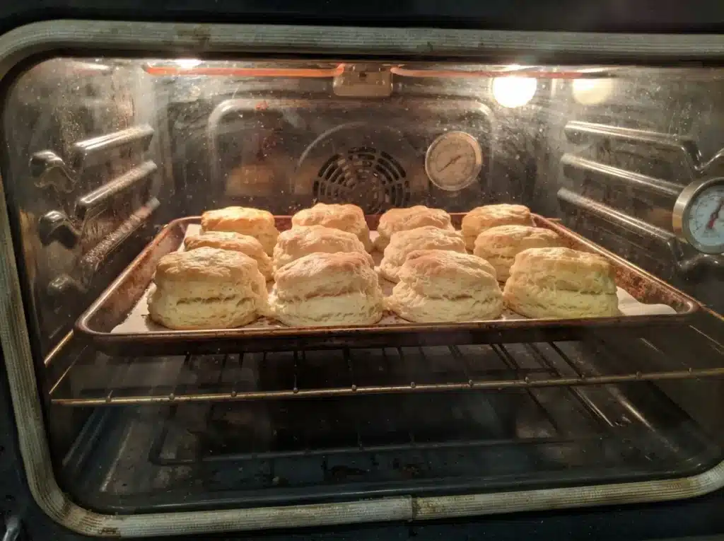 Sour Cream Biscuits 3 Ingredients 4 Biscuits baking in the oven.