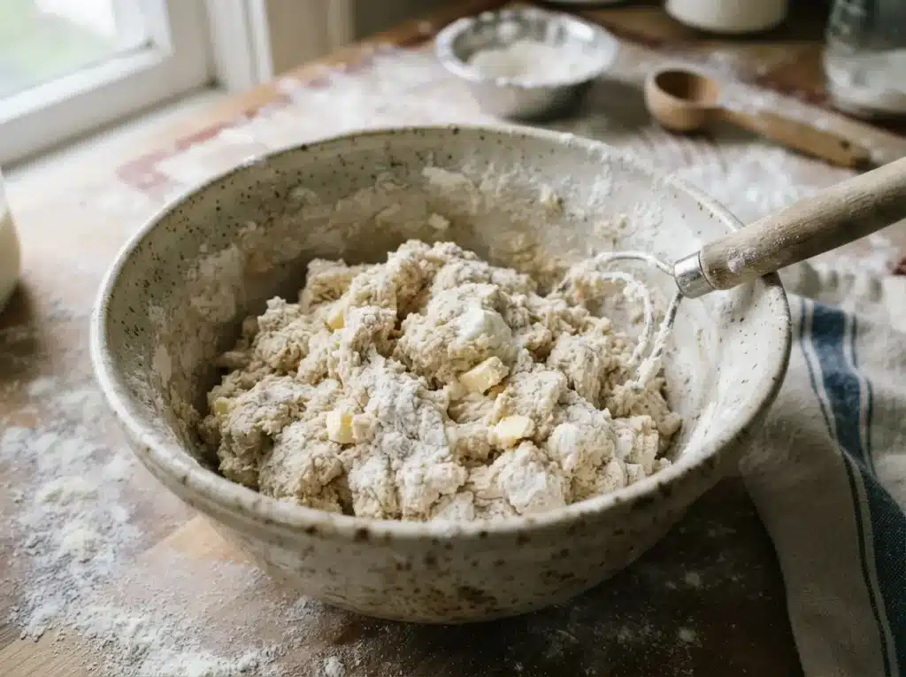 Sour Cream Biscuits 3 Ingredients 2 Thick biscuit dough ready to scoop.