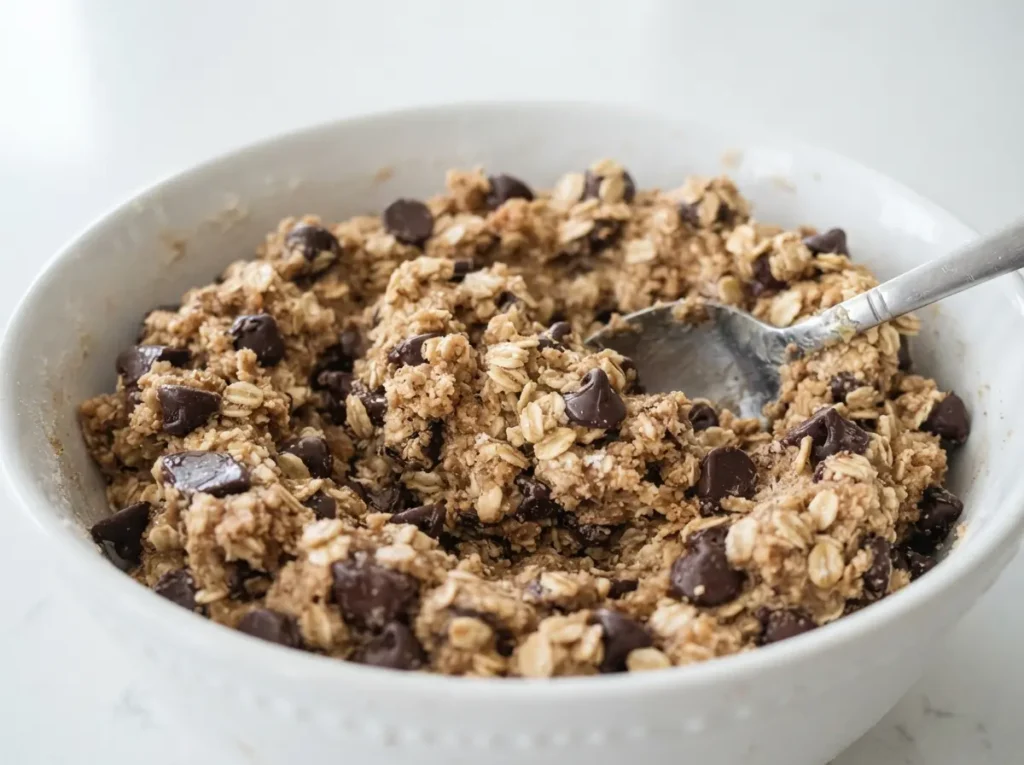 Healthy Oatmeal Chocolate Chip Cookies: Soft, Wholesome, and Easy to Make 2 healthy oatmeal chocolate chip cookie dough with dark chocolate chips mixed in