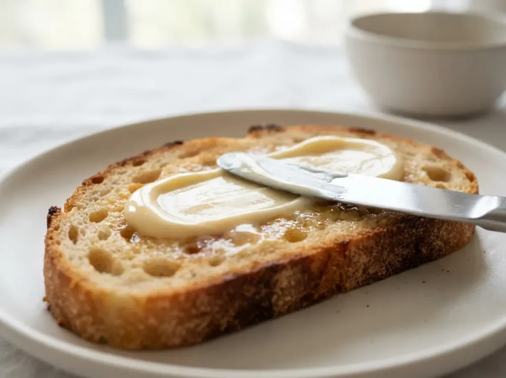 Miyoko Butter: What It Is, How It Tastes, and How to Use It 2 creamy vegan butter spread easily on warm bread