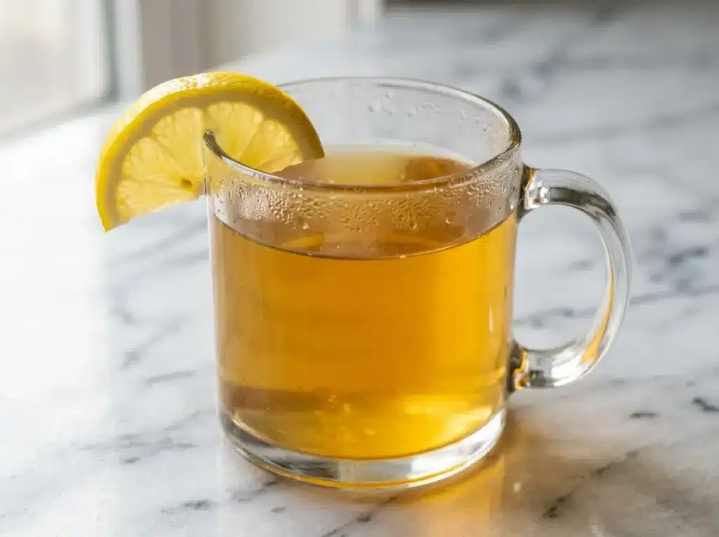 Horse Gelatin Protocol Menu: My Simple 7-Day Plan 3 horse gelatin protocol menu finished gelatin drink in a clear mug with lemon