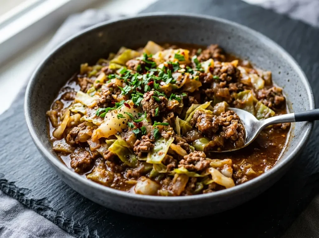Dirty Cabbage Recipe With Ground Beef: Smoky One-Pan Dinner 4 Finished dirty cabbage recipe served in a bowl