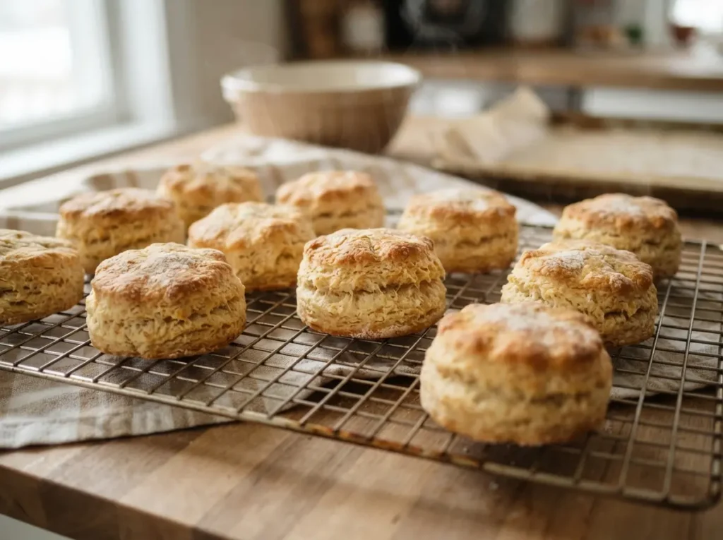 Sour Cream Biscuits 3 Ingredients 5 Hot biscuits on a cooling rack.