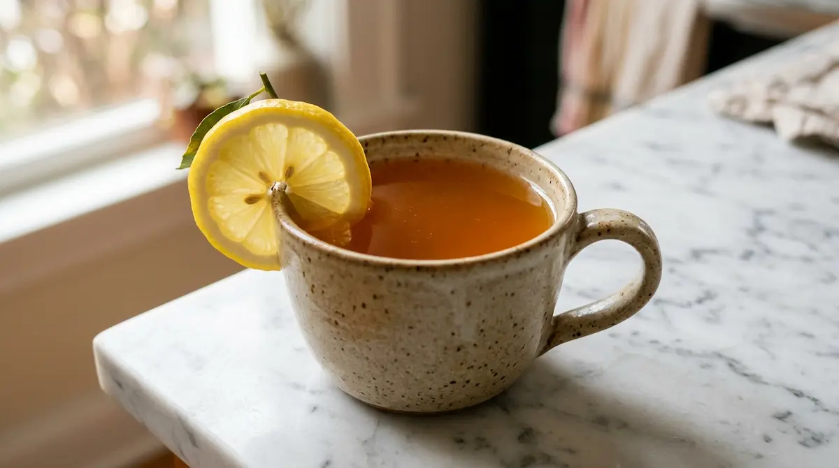 horse gelatin protocol menu warm gelatin drink in a ceramic mug with lemon