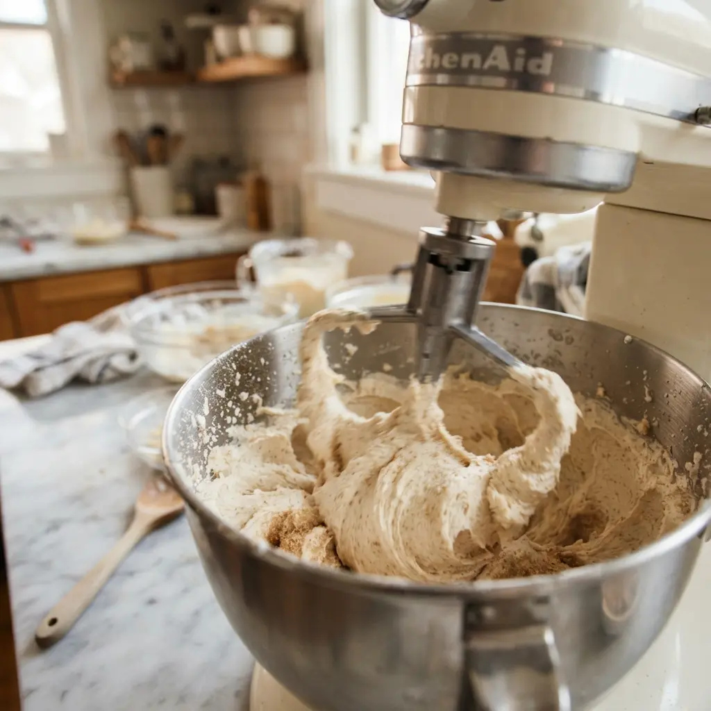 Creaming butter and sugar for moist banana bread recipe batter