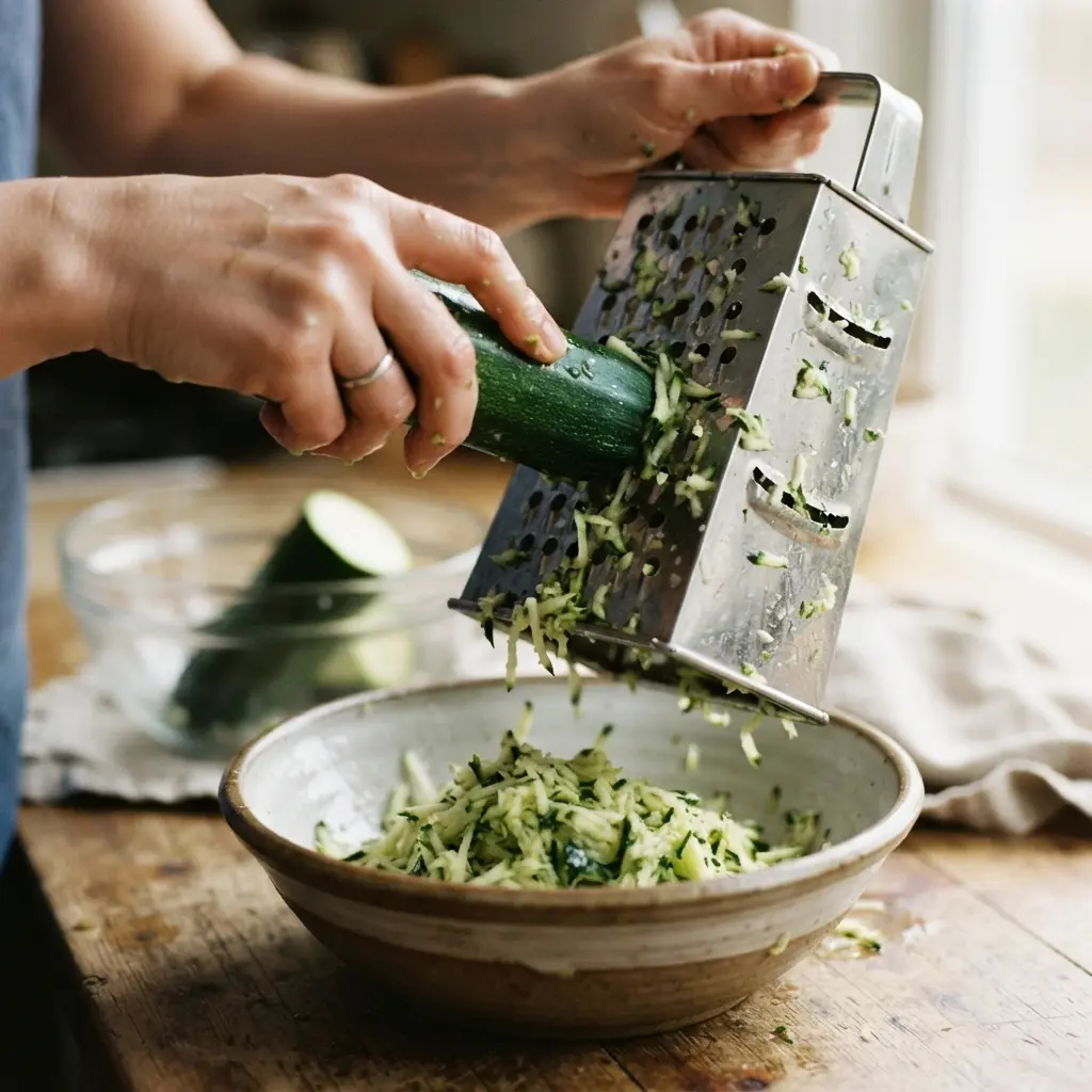 The Best Zucchini Bread Recipe: 7 Secrets for a Moist Loaf 2 Grating zucchini for zucchini bread recipe with a box grater